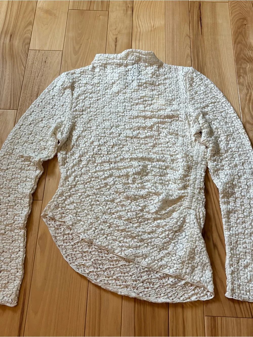 NEW Anthropologie Smocked Lace High Neck Asymmetrical Long Sleeve Ivory Top